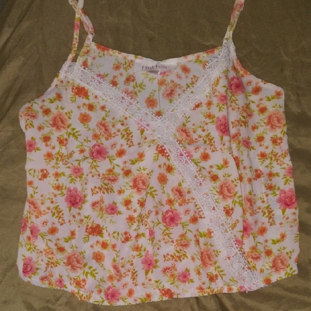 Pink Rose Pink and Orange Wrap Camisole Top